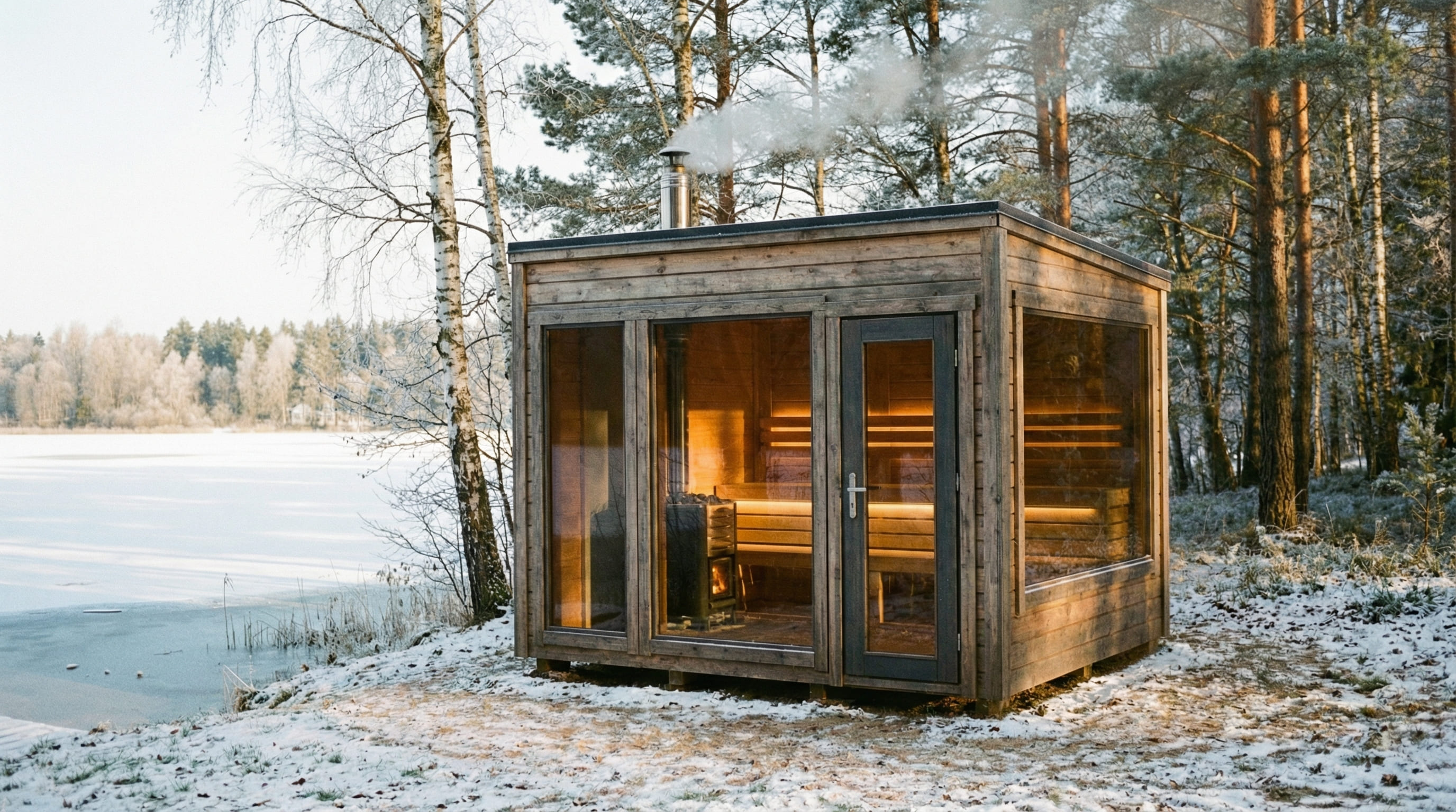 Barrel sauna in winter